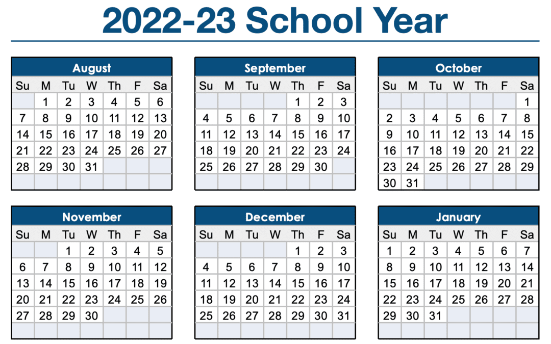 2022-2023 School Year Calendar Template for Numbers
