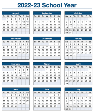2022-2023 School Year Calendar Template for Numbers