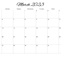 Calligraphy 2022-2023 Horizontal Monthly Calendar Template for Numbers