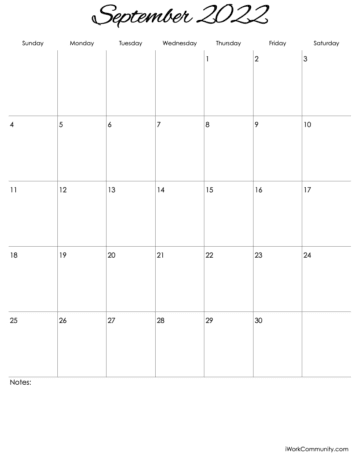 Calligraphy 2022-2023 Vertical Monthly Calendar Template for Numbers