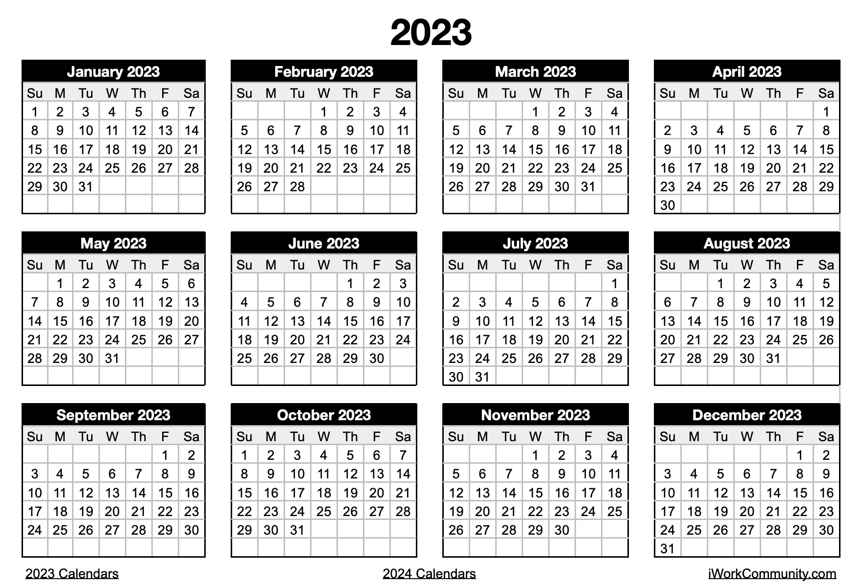 Landscape 2023 Annual Calendar Template
