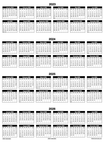 Portrait 2023-2026 Four Year Calendar Template