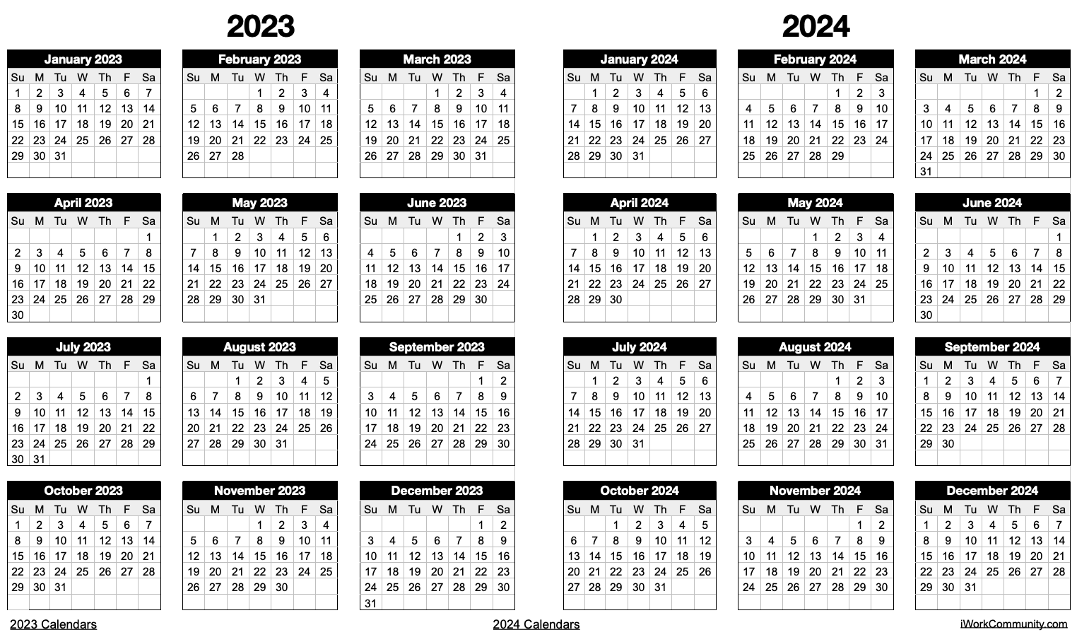 Landscape 2023-2024 Two Year Calendar Template