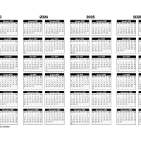Landscape 2023-2026 Four Year Calendar Numbers Template