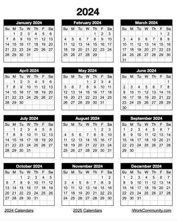 Portrait 2024 Yearly Calendar Template