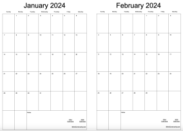 2024 Vertical 2-Up Monthly Calendar Template for Numbers