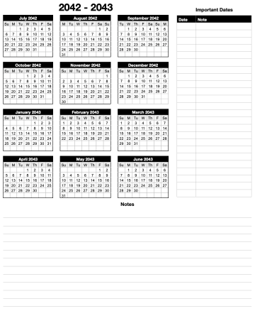 Academic Year At-a-Glance Calendar for Apple Numbers