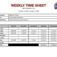 Weekly Timesheet with Breaks and Vacation Hours