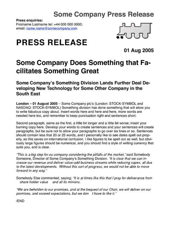 2-Page Press Release with Press Contact Page One