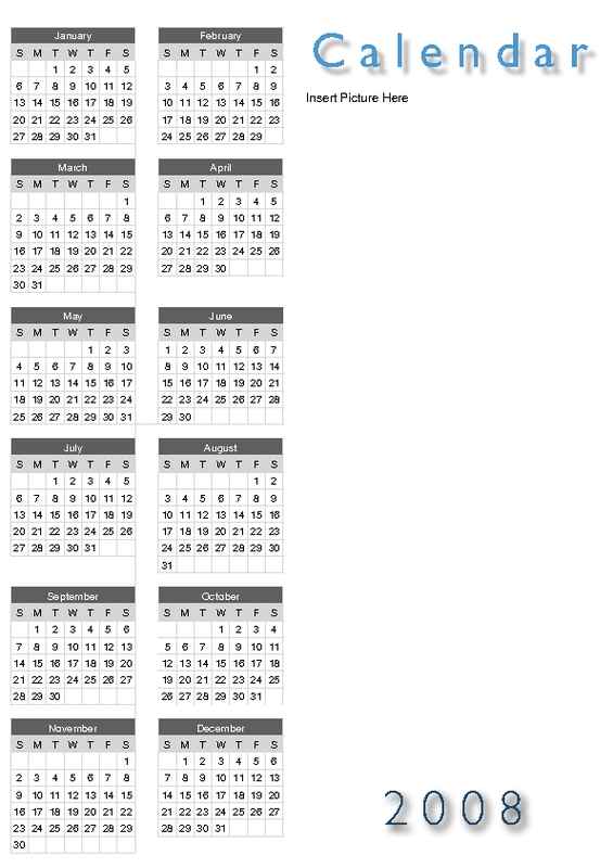 2008 Single-Page Calendar with Picture