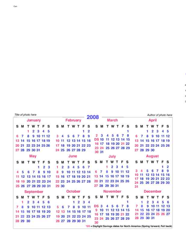 2008 Single-Page Photo Calendar