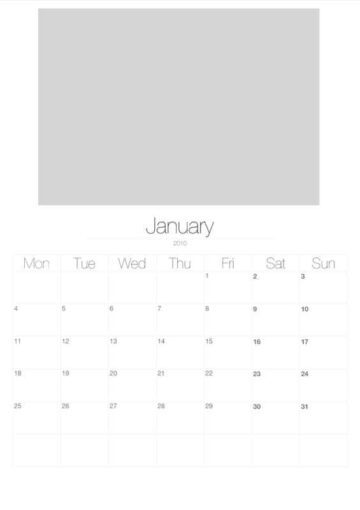 2010 Vertical Photo Calendar with Image Placeholders January