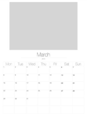 2010 Vertical Photo Calendar with Image Placeholders March
