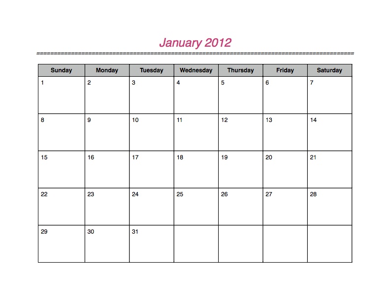 2012 Basic Landscape Monthly Calendar Set