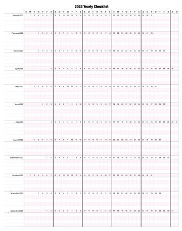 2023 Yearly Checklist Calendar