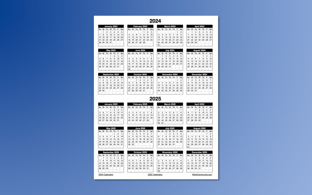 Portrait 2024-25 Two Year yearly Calendar Template for Number