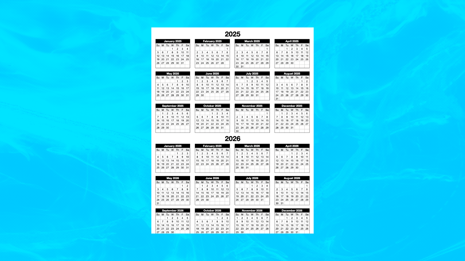 2025-2026 portrait 2-year Annual Calendar Template for Numbers