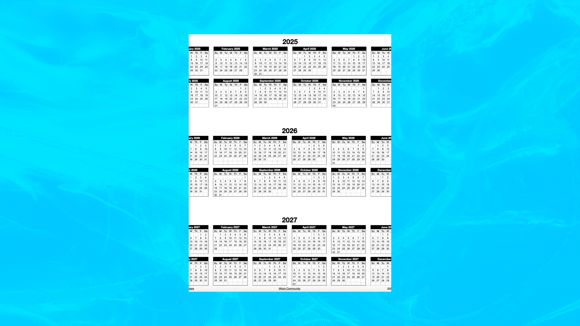 2025-2027 Portrait 3-Year Annual Calendar Template for Numbers