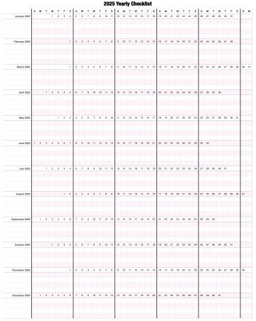 2025 Yearly Checklist Calendar