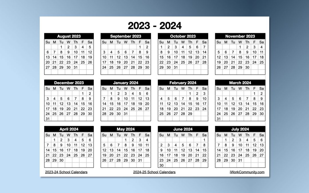 Landscape 20232024 Yearly School Calendar Template •