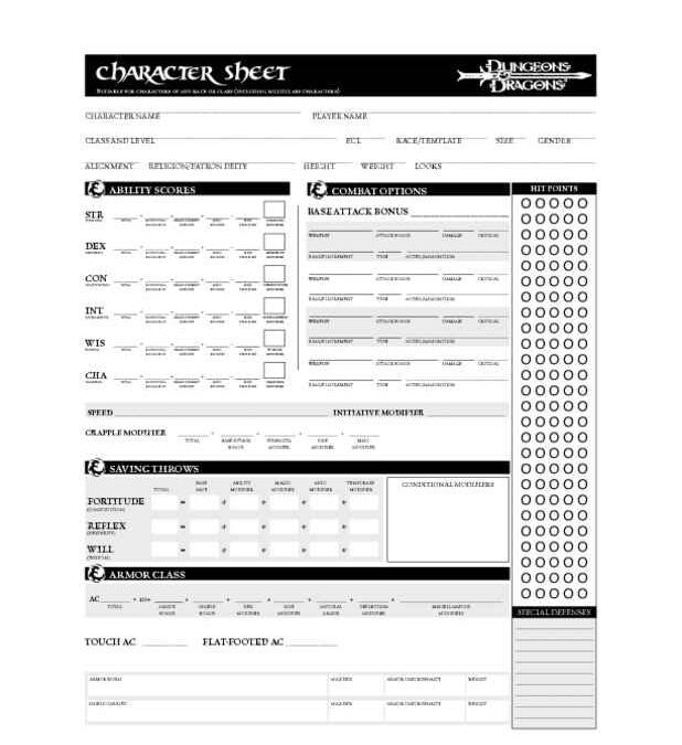 3-Page Dungeons and Dragons Character Sheets • iWorkCommunity