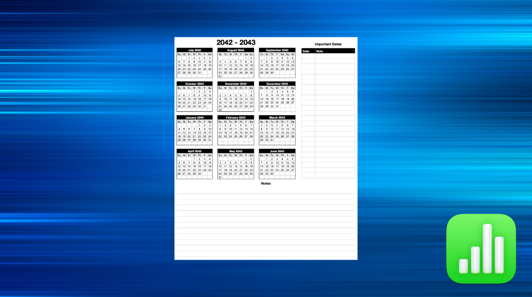Academic Year At-a-Glance Calendar for Apple Numbers