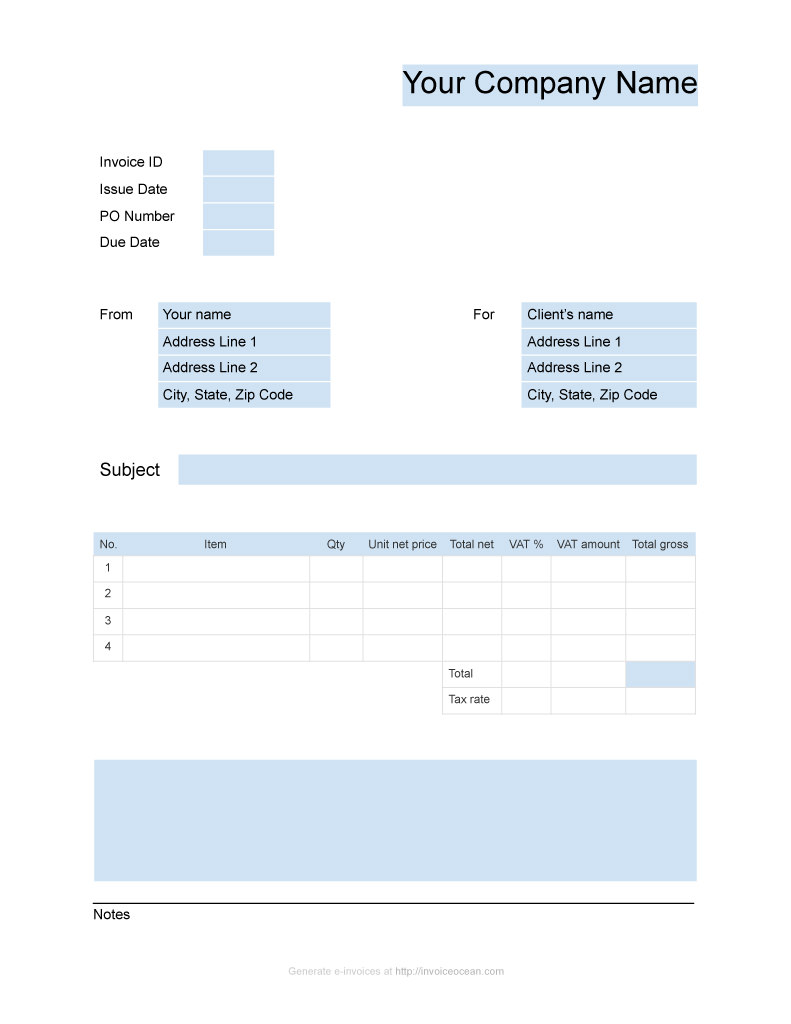 Blue and White Invoice