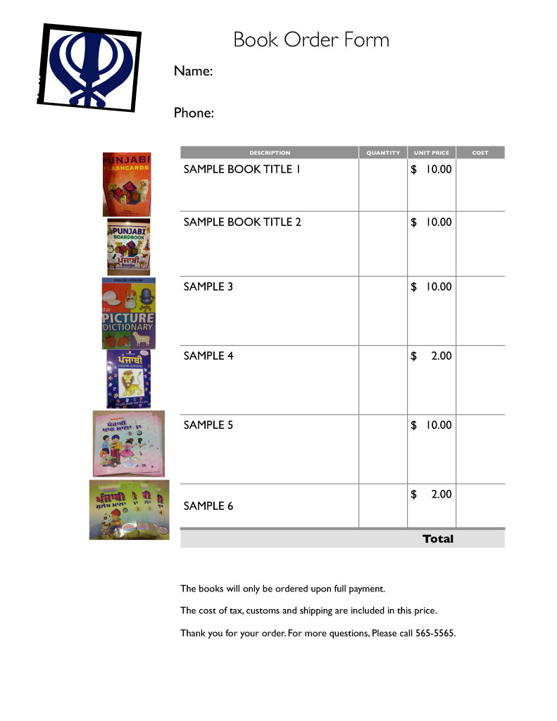 Book Order Form with Images