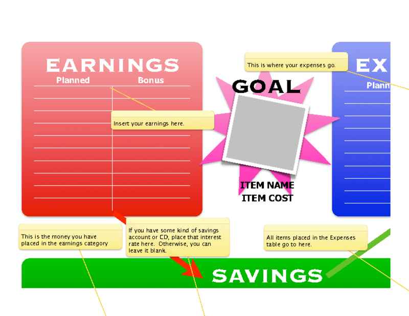 Budget Planning Worksheet with Photo Goal • iWorkCommunity