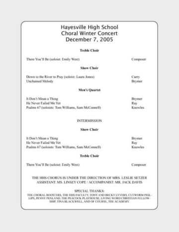 Concert Program for the Arts Page One