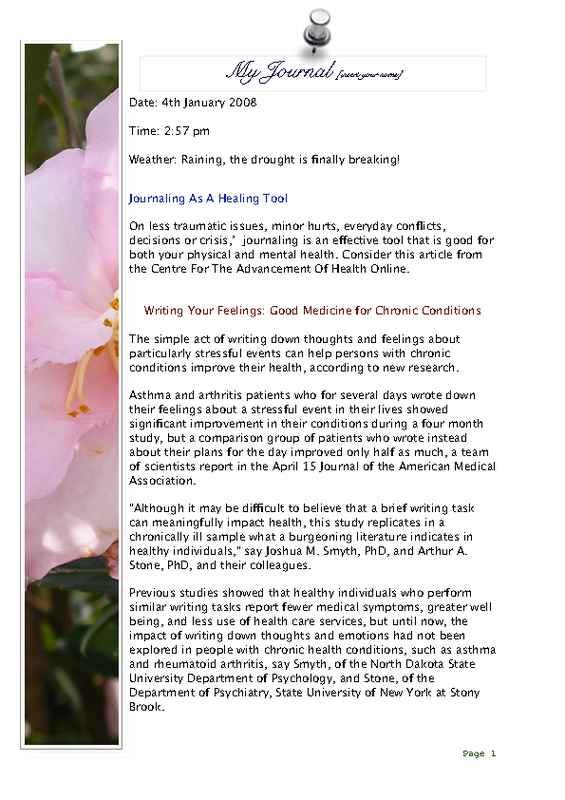 Daily Journal with Pink Hibiscus Accent Page One