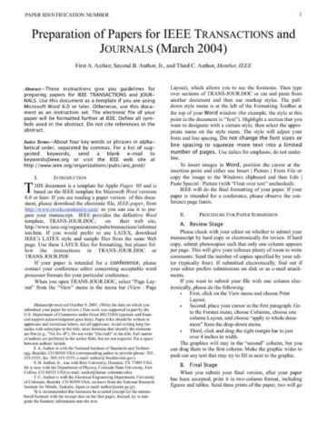 IEEE Guidelines Template for Transactions and Journals Page One