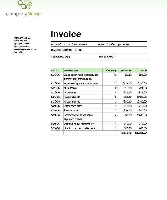 Itemized Invoice with Green Accents • iWorkCommunity