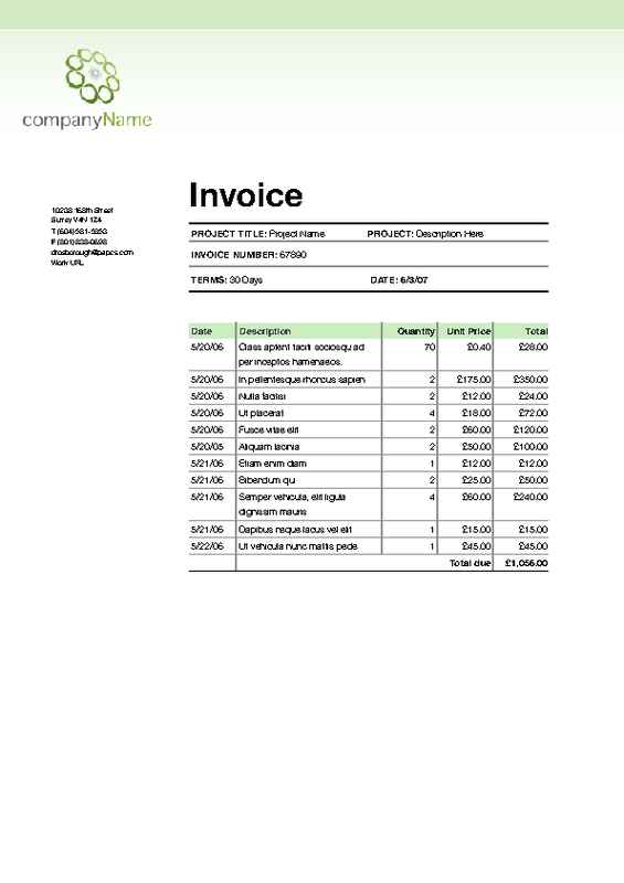 Itemized Invoice with Green Accents • iWorkCommunity