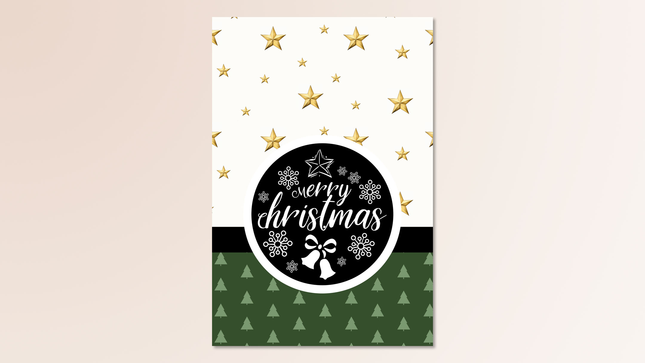 Merry Christmas with Stars Vintage Christmas Card
