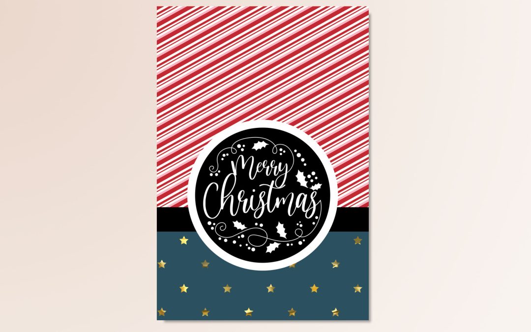 Merry Christmas with holly Vintage Christmas Card