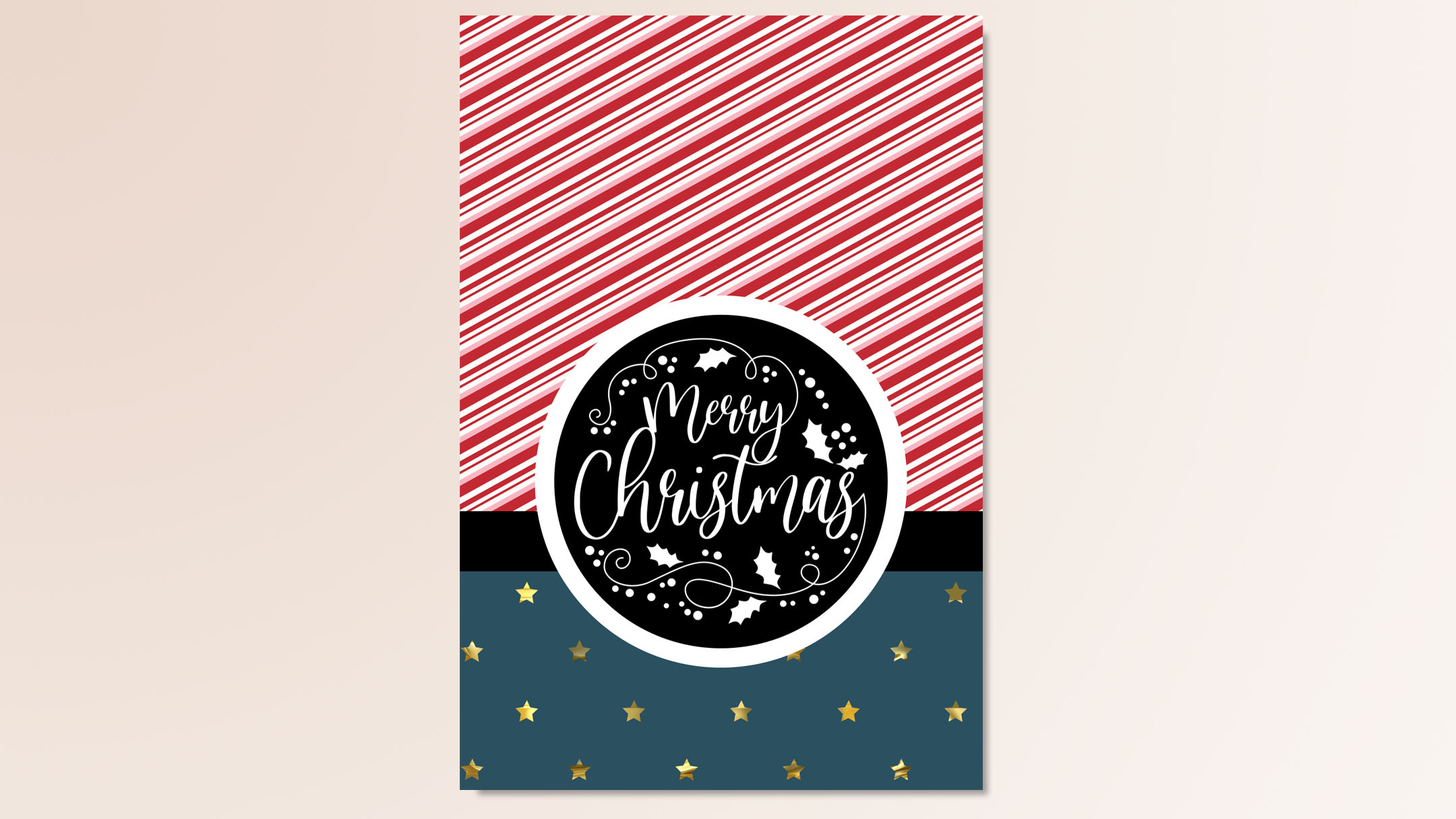 Merry Christmas with holly Vintage Christmas Card