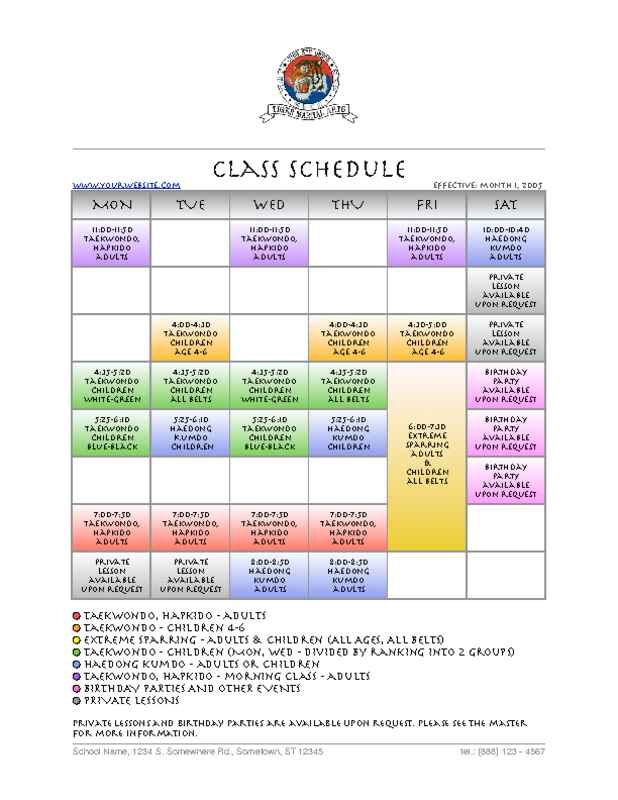 Monthly Schedule of Activities