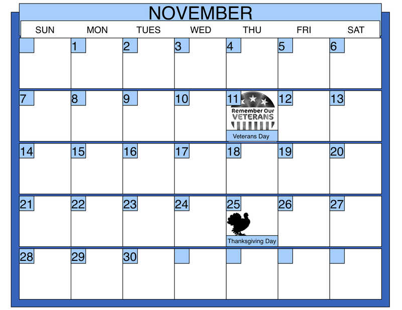 November Calendar with Blue Border