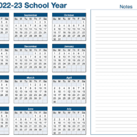 2022-2023 Horizontal School Year Calendar with Notes Template