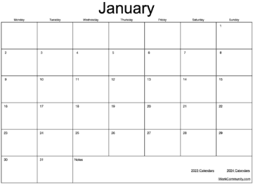 Landscape 2023 Monthly Calendar Template