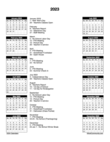 Portrait 2023 Yearly Calendar Template with Center Information •  iWorkCommunity