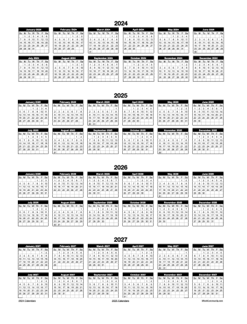 This Portrait 2023-2026 Four Year Calendar Numbers Template is a great way to view 4 years at a glance. This template features 4 Numbers Tables with 2 rows of 6 months each. Each year is also labeled with a header of the stated year. This template is easy to customize and make your own - change the colors, fonts and sizes of your tables. This template is designed to be printed on a US Letter sheet of paper, however, it can be modified to print on others.
