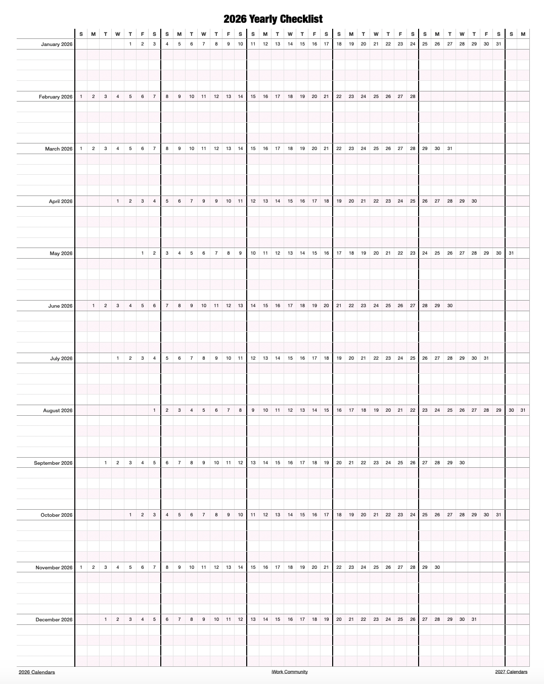 2026 Checklist Calendar Template for Numbers • iWorkCommunity