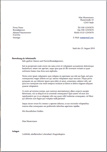 Simple Application Letter with Photo (German) Bewerbungsschreiben