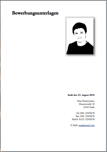 Simple Application Letter with Photo (German) Bewerbungsunterlagen