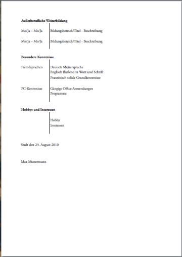 Simple Application Letter with Photo (German) Lebenslauf Page Two