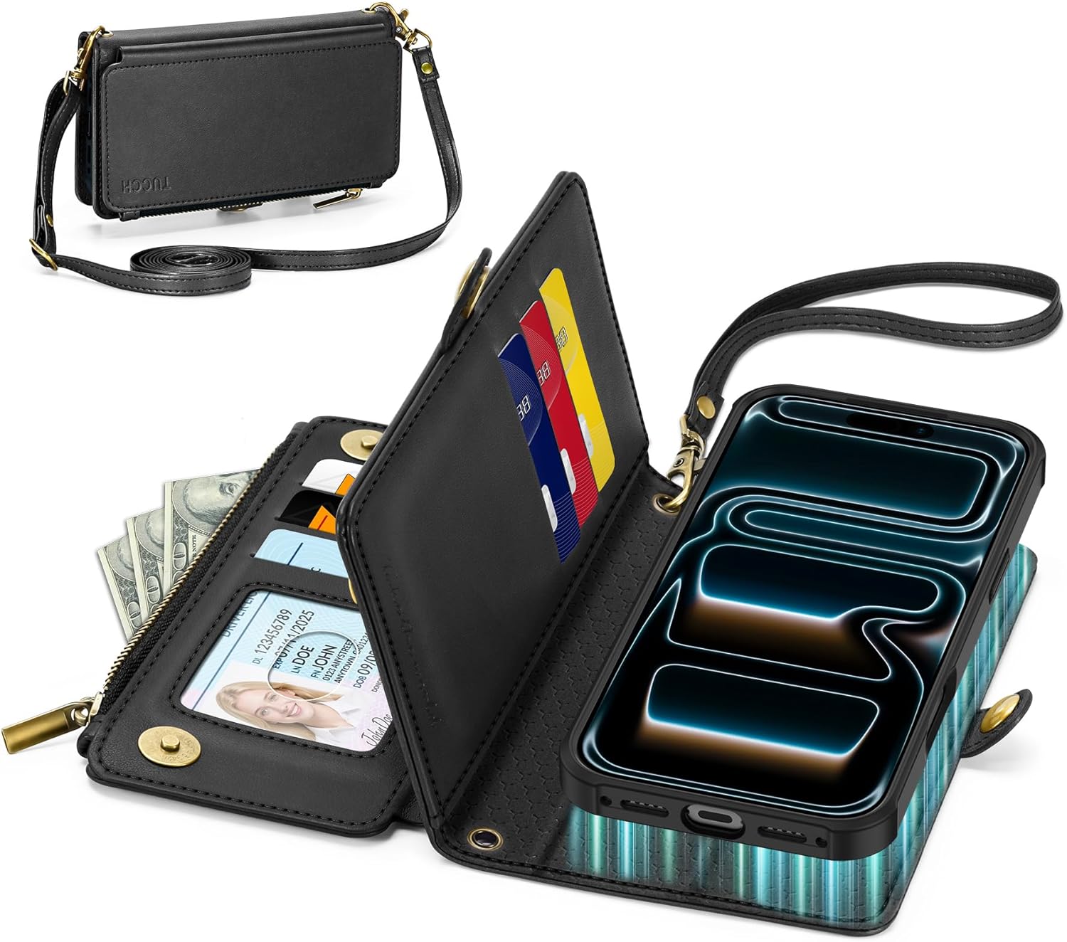 TUCCH Crossbody Detachable Wallet Case for iPhone 17