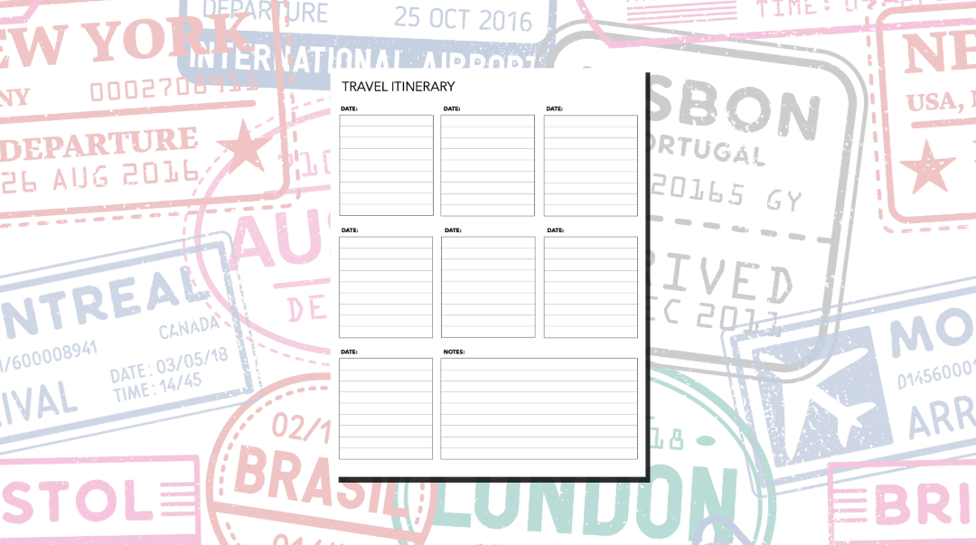 One Week Lined Travel Itinerary Template for Pages