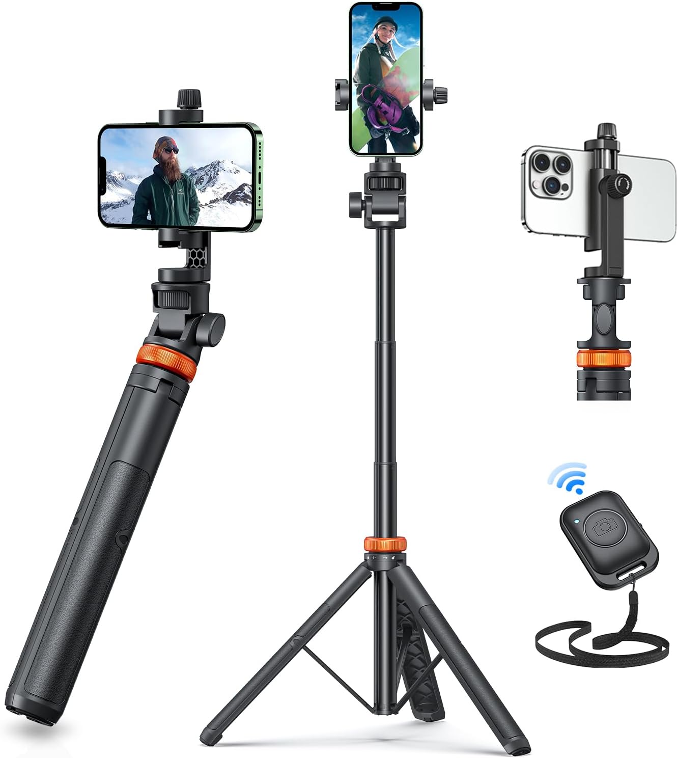 EUCOS 62" Phone Tripod, Tripod for iPhone & Selfie Stick 𝖳ripod with Remote